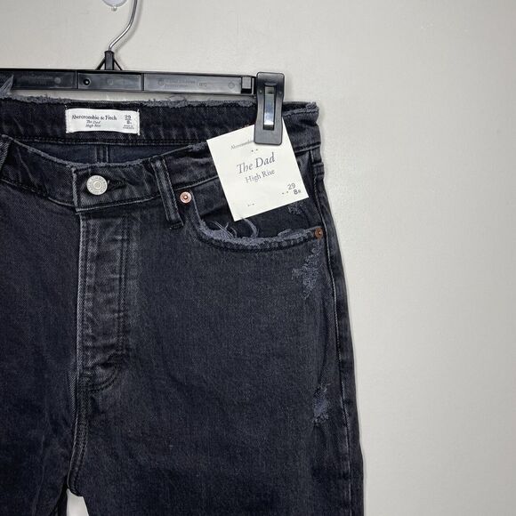ABERCROMBIE & FITCH Womens Dad High-Rise Jeans NEW Black Destroy Button-Fly 29 - Picture 3 of 11